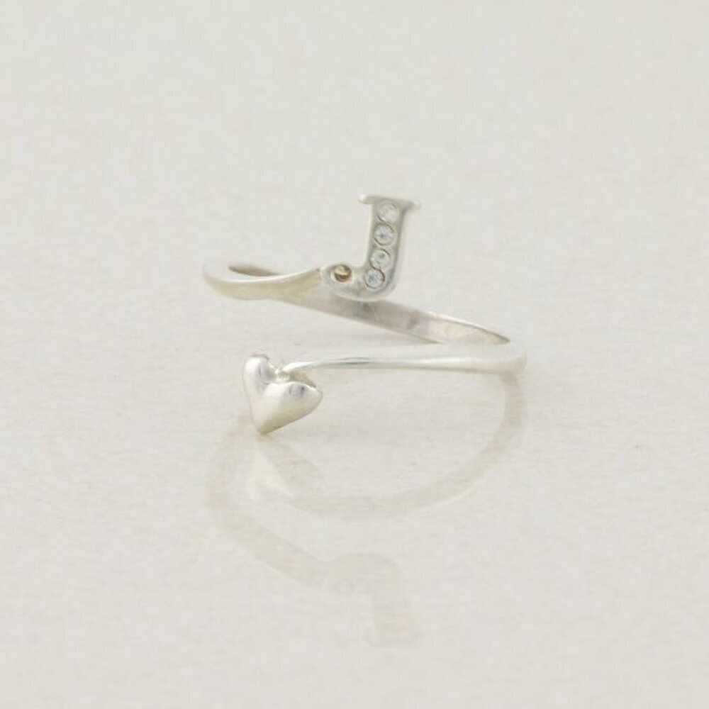 Sterling Silver Letter J Heart Ring Bypass Ring Size 7 1/2 Avon - Picture 5 of 7
